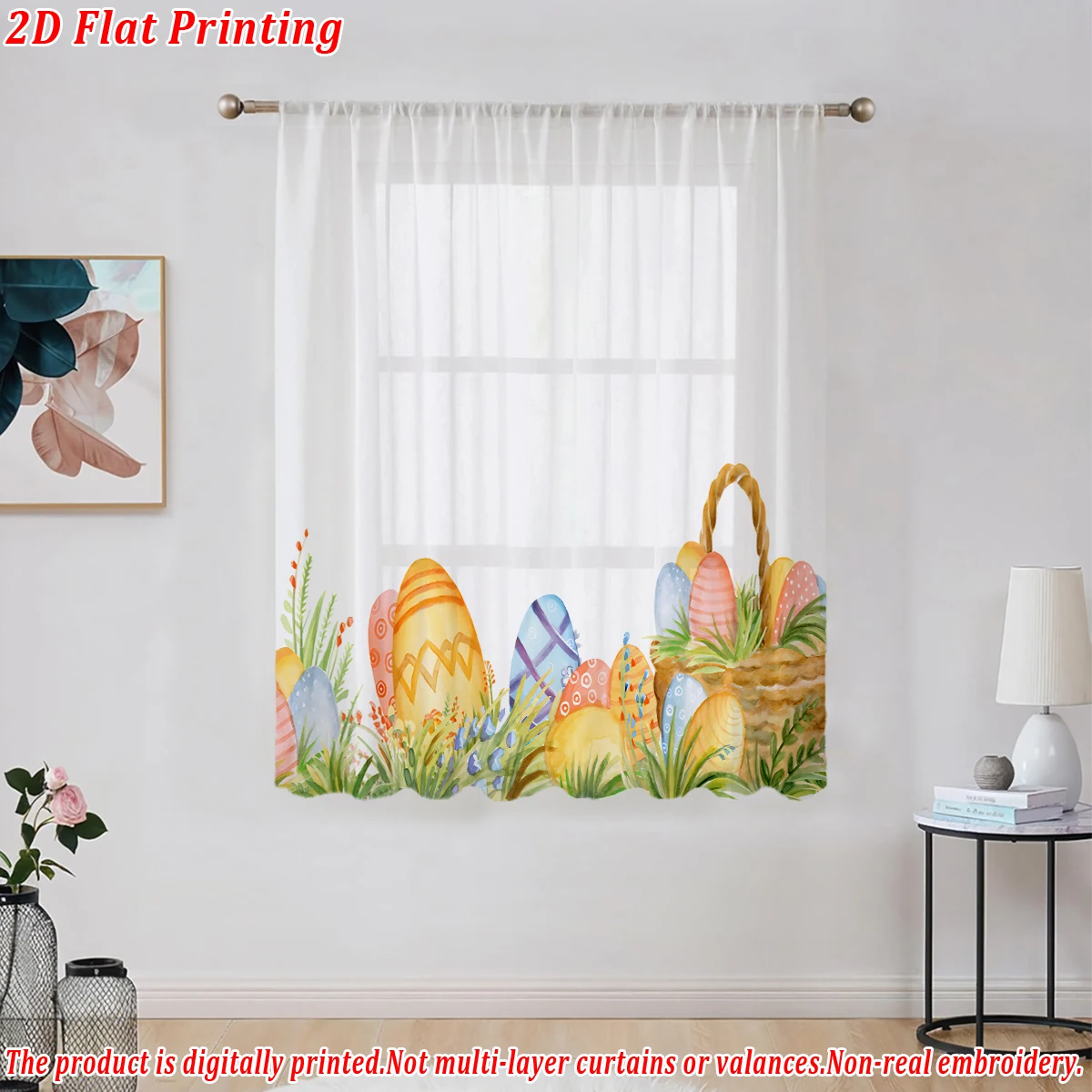 Tenda trasparente con stampa piatta di fiori gialli, tessuto leggero, per la decorazione di porte e finestre di casa, camera da letto del soggiorno