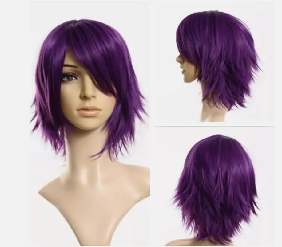 Cosplay Wig Anime Costume Straight Short Straight Purple Synthetic Hair Wigs USA