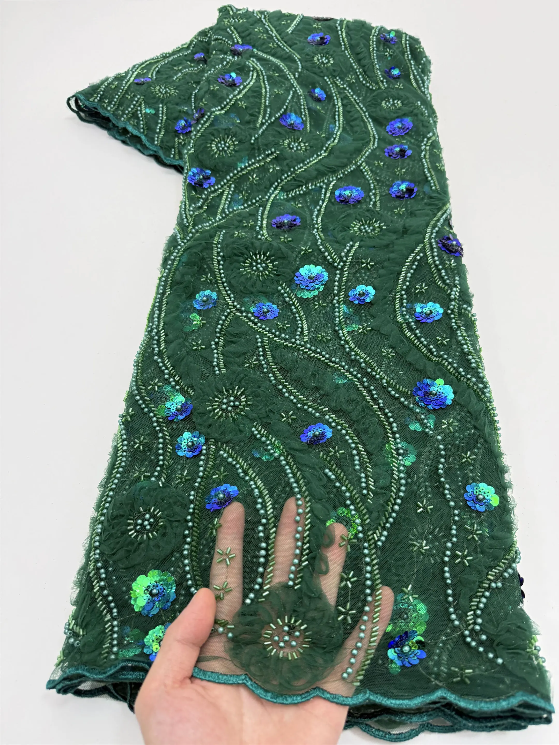 

Роскошная мягкая австрийская кружевная ткань с бисером и камнями, элегантное высококачественное трубчатое кружево для свадебных и вечерних платьев 2026 года