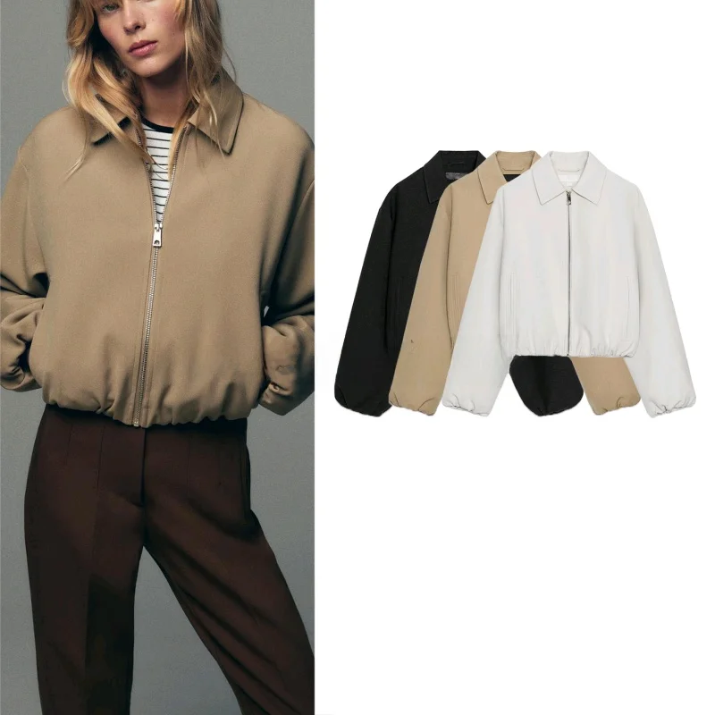 

Autumn New Arrival Women's Long Sleeve Stand Collar Zipper Puffy Jacket Outerwear Casual Style Polyester Fiber Non-Shrinking
