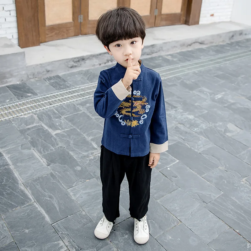 Chinese Style Boys Clothing Sets Hanfu Photo Clothes Sets Spring Autumn Suit For Girls Children Linen Kid Suit Toddler Costumes