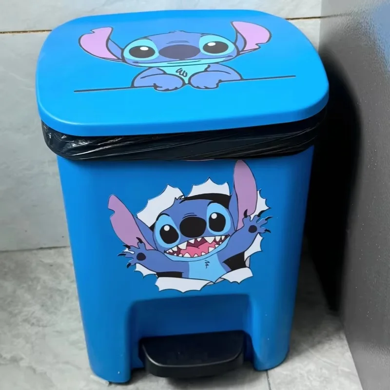 Hot Disney Lilo And Stitch Trash Can Home Living Room Cartoon Large Capacity Personalized Thickened Foot-Operated Paper Basket