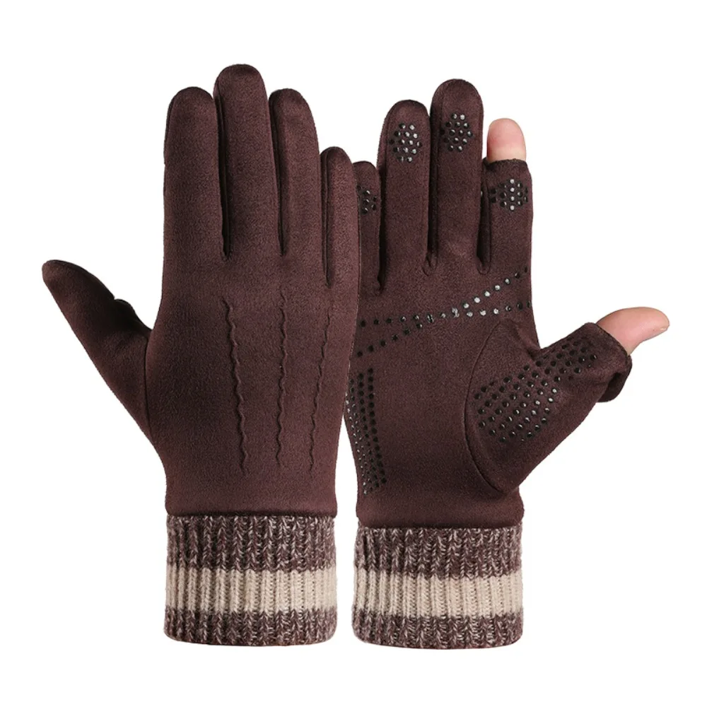 

Теплые зимние перчатки с сенсорным экраном, варежки для вождения с флисовой подкладкой и флисовой подкладкой, утолщенные мужские перчатки для верховой езды с полным пальцем