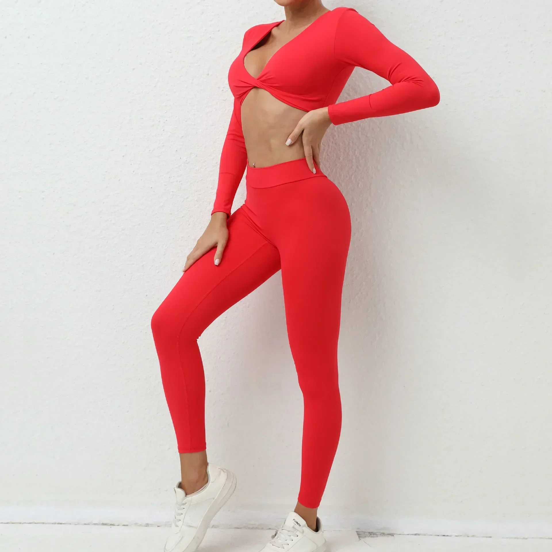 Seamless Yoga Sets Sports Fitness High Waist Hip-lifting Trousers Nude Feel Long-Sleeved Suit Workout Gym Leggings Set for Women
