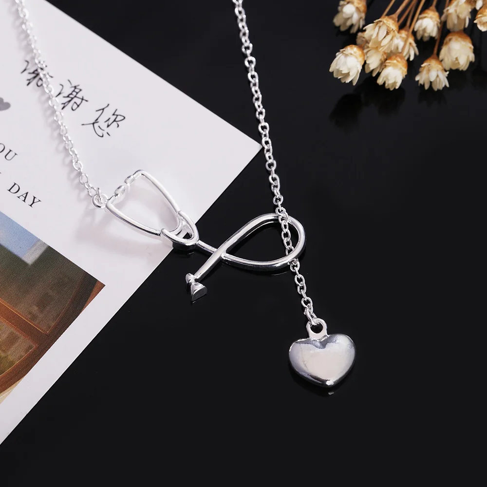 New 925 Sterling Silver Heart Stethoscope Necklace Fashion Creative Jewelry Accessories For Women Birthday Christmas Party Gift