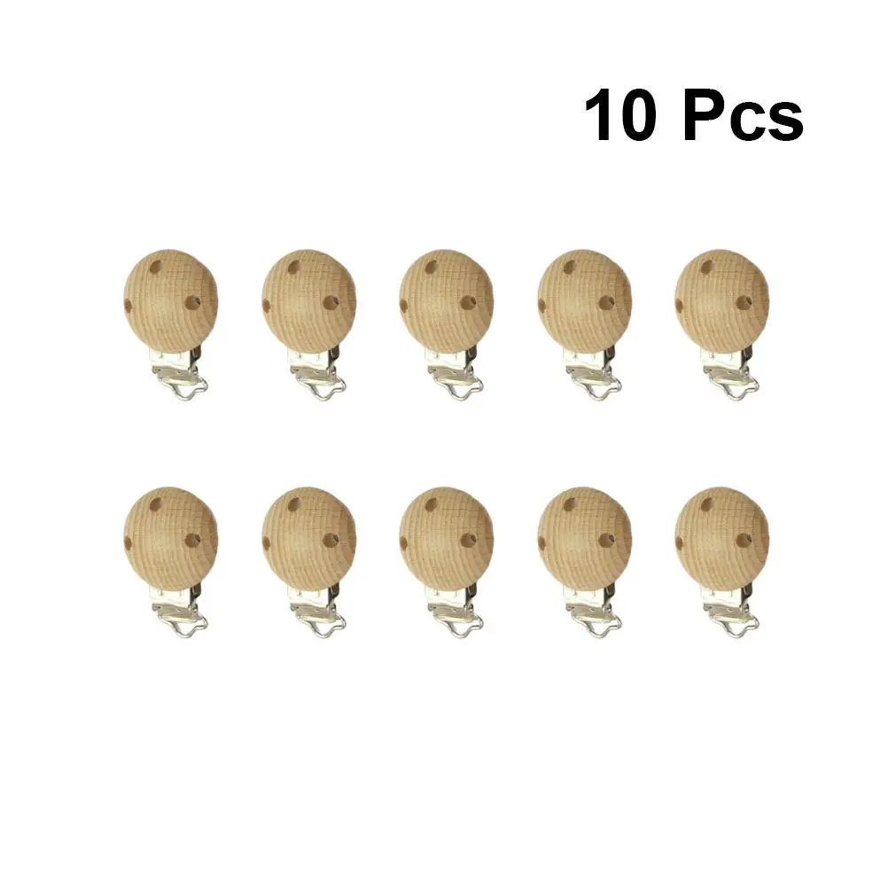 10Pcs Round Wood Pacifier Clips Baby Pacifier Clips Natural Hardwood Teeth Gum Exercise Safe Newborn Accessories Reusable Clip