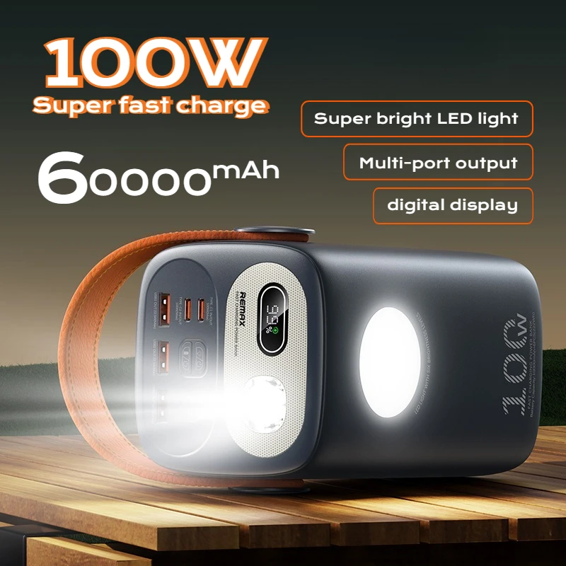 

Портативная внешняя батарея со сверхбыстрой зарядкой, 100 Вт, 60000 мАч, супер яркий светодиодный светильник для кемпинга на открытом воздухе, IPhone, Samsung, Xiaomi