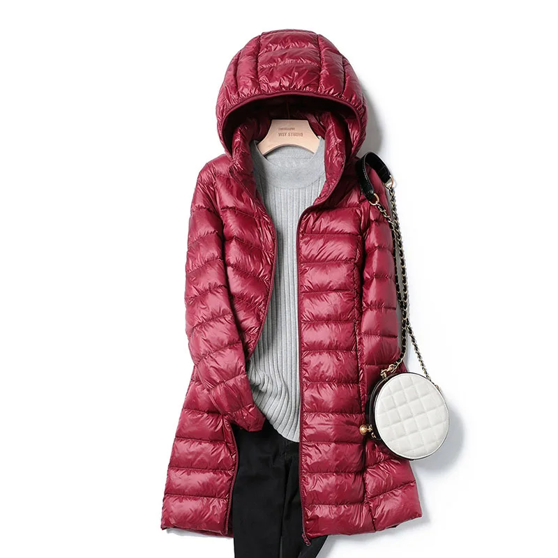 2025 신상 가을 겨울 여성용 다운 자켓, 가볍고 얇은 중간 길이 탈부착 캡 여성용 다운 자켓 H356