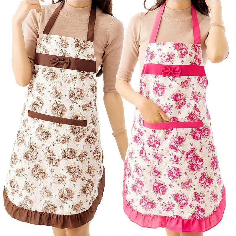 Kitchen Oil-proof Apron waterproof Cooking Apron Thicken Women Cotton Bib with Pockets Printing Dress Ladies Cleaning Aprons