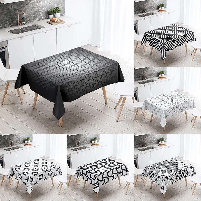 Black and White Geometric Simple Rectangular Tablecloth Waterproof Wedding Restaurant Table Decoration Kitchen Home