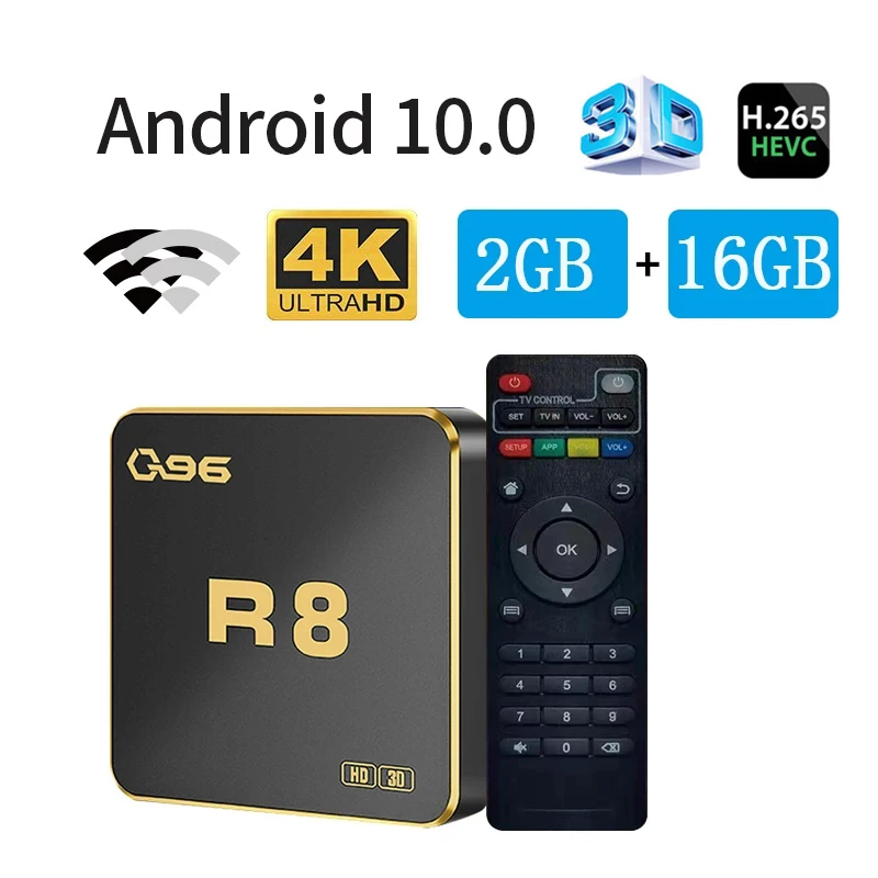 AllWinner-Boîtier TV Q96 R8, H313, Façade Core, 2.4, WiFi, UHD, 4K, Lecteur MultiXXL, H. 265, 2 Go, 16 Go, Home Cinéma, IPTV, Android 10, Smart TV