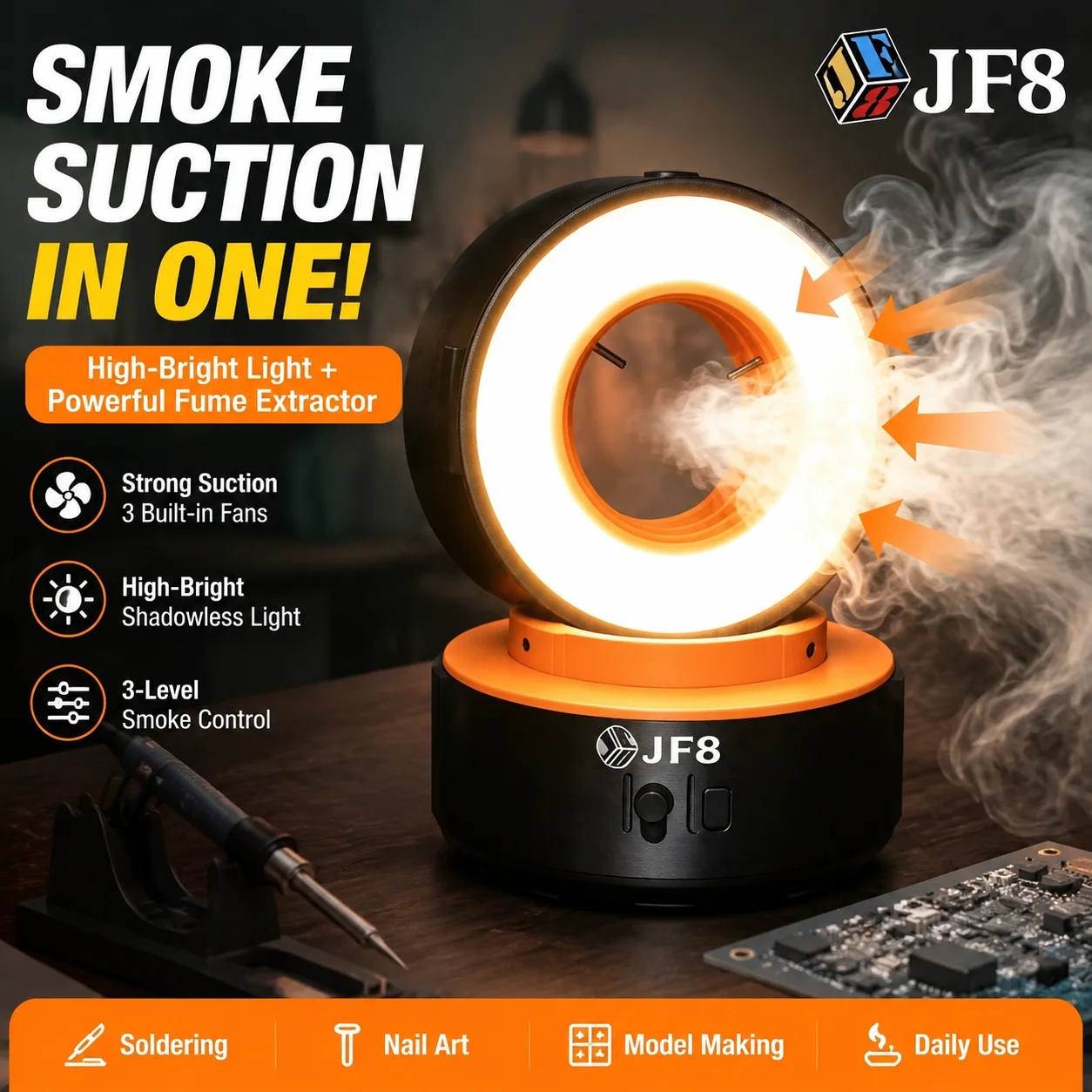 JF8 Microscope Lighting Fume Extractor High Bright Shadowless Light 3 Fans for Soldering Model Making Smoke Suction Repair Tool