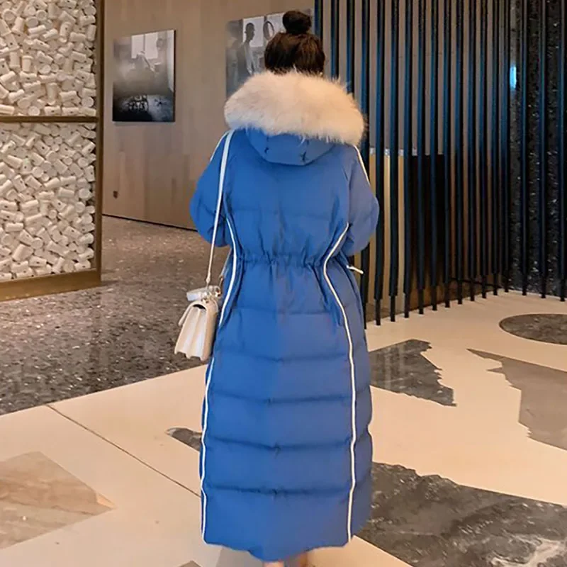 New Winter Women Long Down Cotton Jacket 2023 Fashion Casual Thicken Straight Coat Fur Collar Slim Elegant Warm Female Overcoat