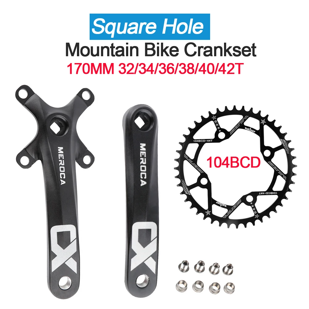 Mountain Bike Square Hole Crank 104BCD 32/34/36/38/40/42T Sprocket Square Hole Crankset 8/9/10/11 Speed MTB Bicycle Crankset