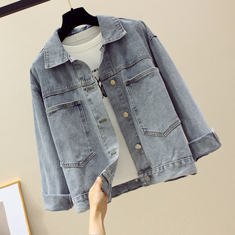 Spring Autumn Solid Color Fashion Women Denim Jacket Casual Loose Jeans Jacket Korean Short Outerwear Female