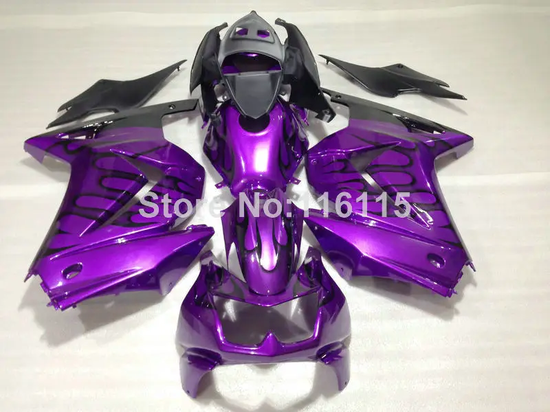 

Комплект обтекателей для Kawasaki Ninja 250r 2008-2014, черное пламя, фиолетовый, литье под давлением 08-14, комплект высококачественных обтекателей ZX250 GD23