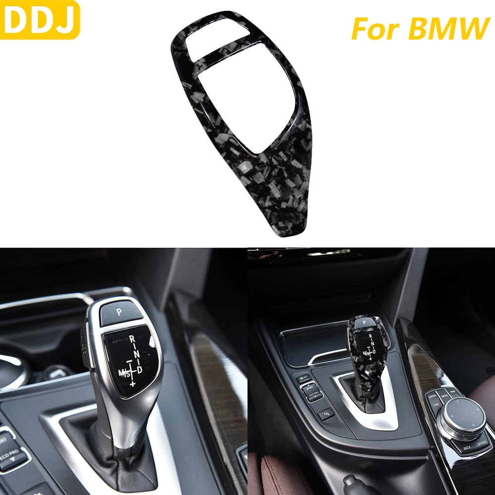 Real Forged Carbon Fiber Gear Shift Knob Cover For BMW F20 F21 F22 F30 F32 F34 F36 F10 F07 F01 F02 X3 X4 X5 X6 F25 F26 F15 F16