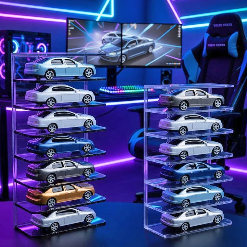 Suporte de Armazenamento para Mini Modelos de Carros em 7 Camadas, Expositor de Acrílico Multicamadas, Organizador de Carros de Brinquedo para Crianças, Armazenamento Vertical