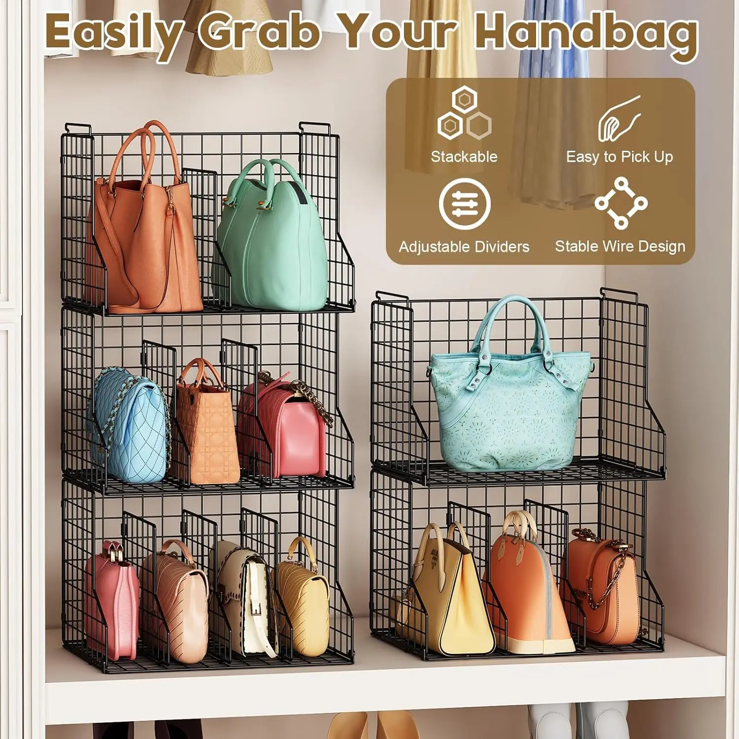 bag   rack wardrobe leather bag anti-pressure grid storage rack cabinet wardrobe wallet s  bag steel wire storage bas