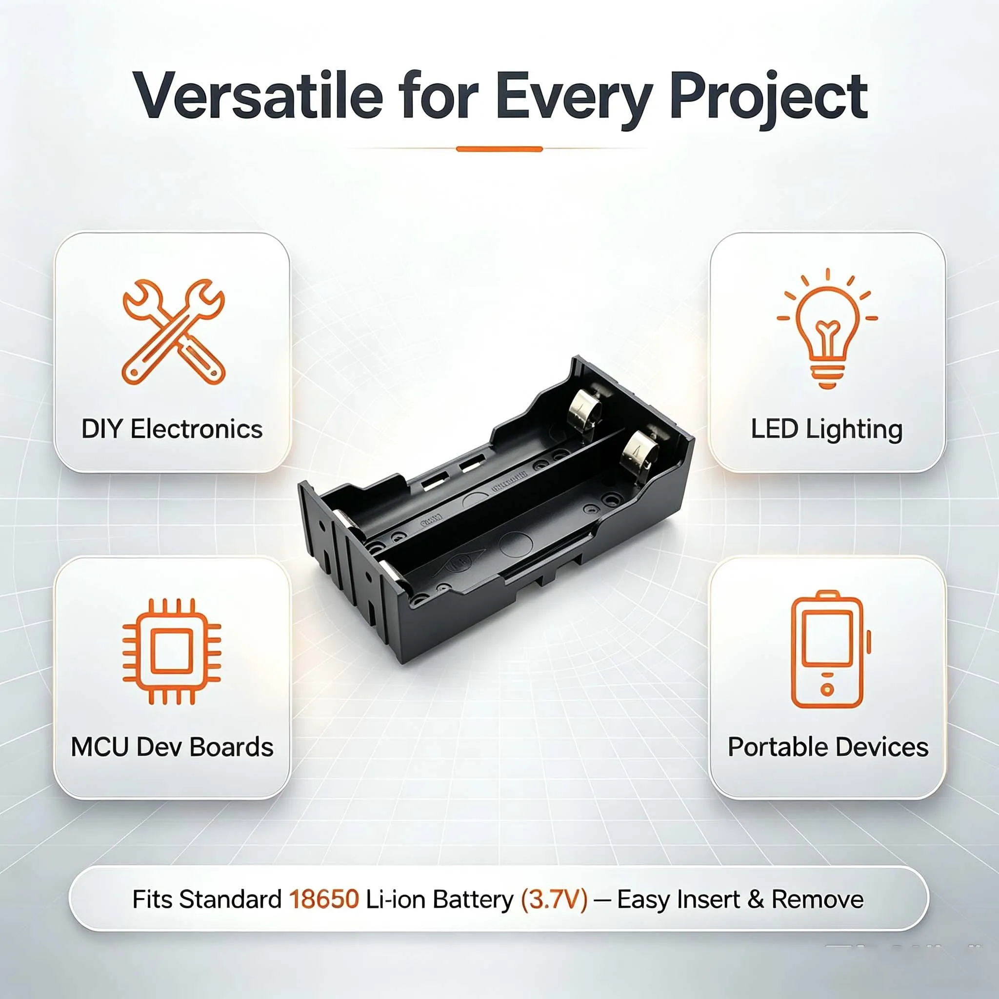 Neue schwarze DIY 2-teilige Kunststoff-Batteriehalterung für 18650 wiederaufladbare Batterien 3,7V DIY (Batterie nicht enthalten) – Detail 5