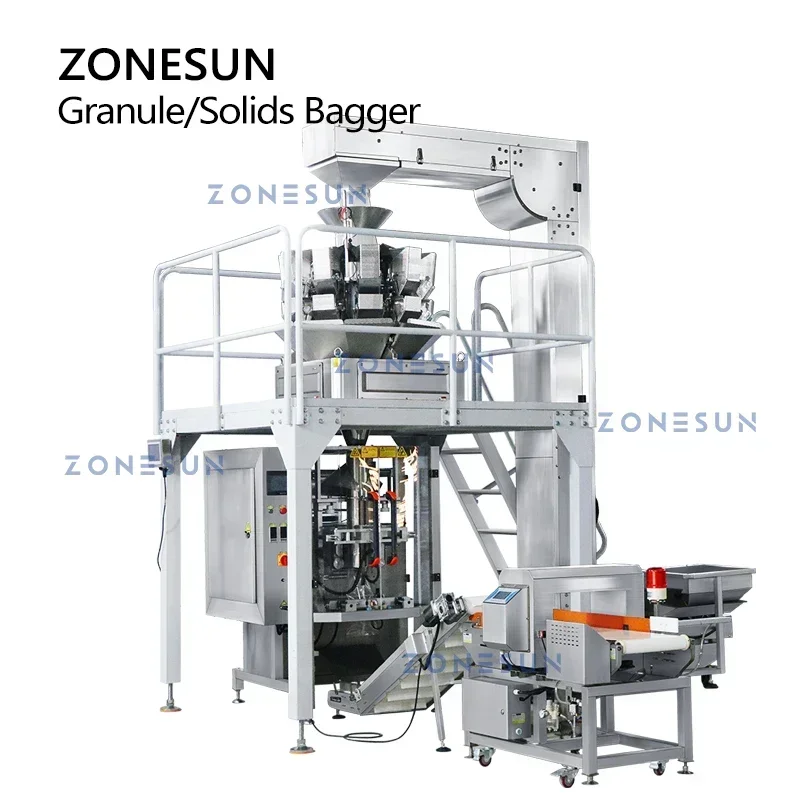 ZONESUN-agujas ZS-GW10, Detector de metales de semillas de sésamo y frijoles, pesador de verificación, alimentador Z, línea de producción de embalaje de alimentos sólidos