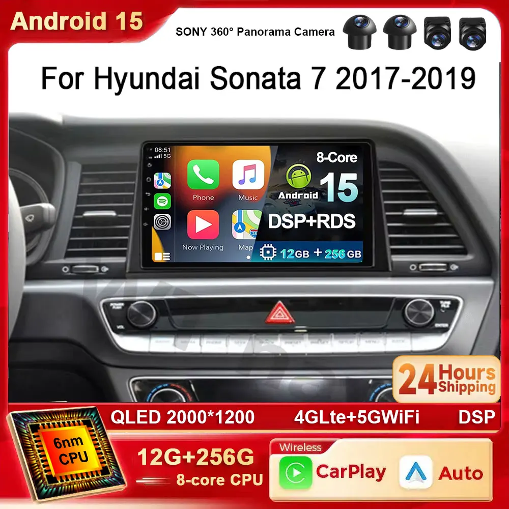 Android 15 Carplay Auto Radio del coche para Hyundai Sonata 7 LF 2017 2018 2019 GPS reproductor Multimedia estéreo 360 cámara 4G WiFi BT DSP