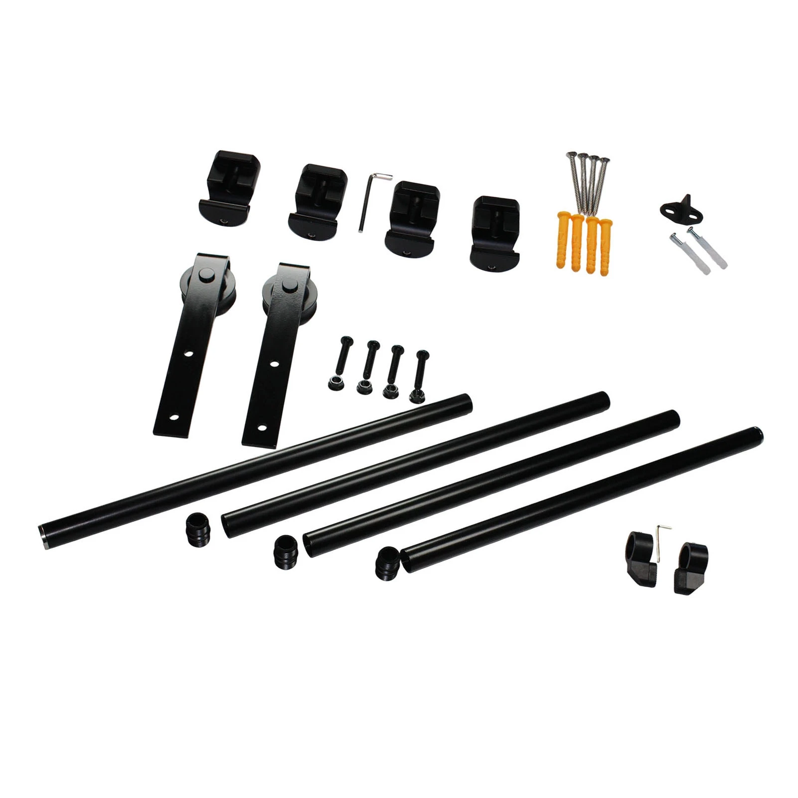 

Комплект фурнитуры для раздвижных дверей 6.6FT: плавный и бесшумный механизм с напольным креплением для внутренних и наружных работ, подходит для дверей шириной 36 дюймов.