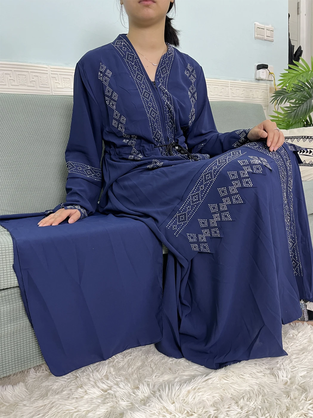 Muslim Open Abayas For Women Dubai Chiffon Set Auger V-neck Fashion Design Boubou Loose Femme Robe Party Dresses With Headscarf