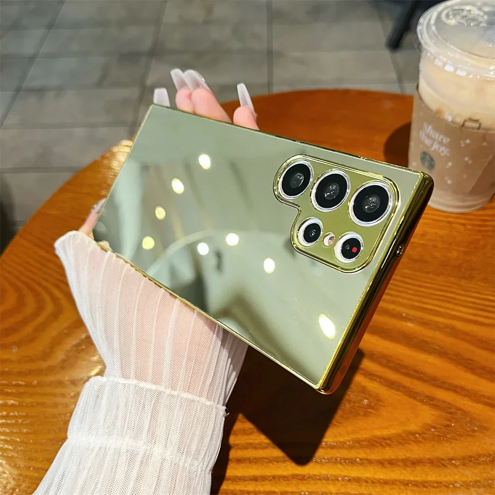 حافظة مرآة ذهبية لهاتف سامسونج جالاكسي S23 S22 S21 S24 Ultra Plus S23 S21 S20 FE غطاء A34 A53 A14 A13 A25 A23 A52 S24 Ultra