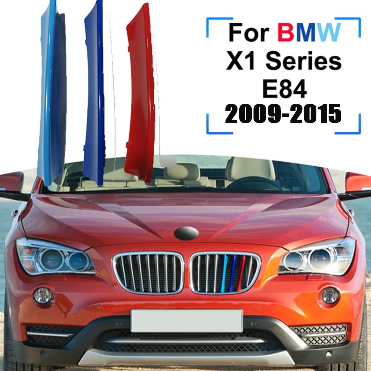 3Pcs ABS Car Racing Front Grille Trim Strips For BMW X1 F48 E84 U11 2009-2021 2022 2023 2024 M Power Grill Clip Accessories