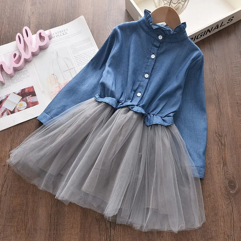 

2024 New Style Spring Children Baby Girls Cowboy Clothing Long-sleeved Dress so beautiful good quality