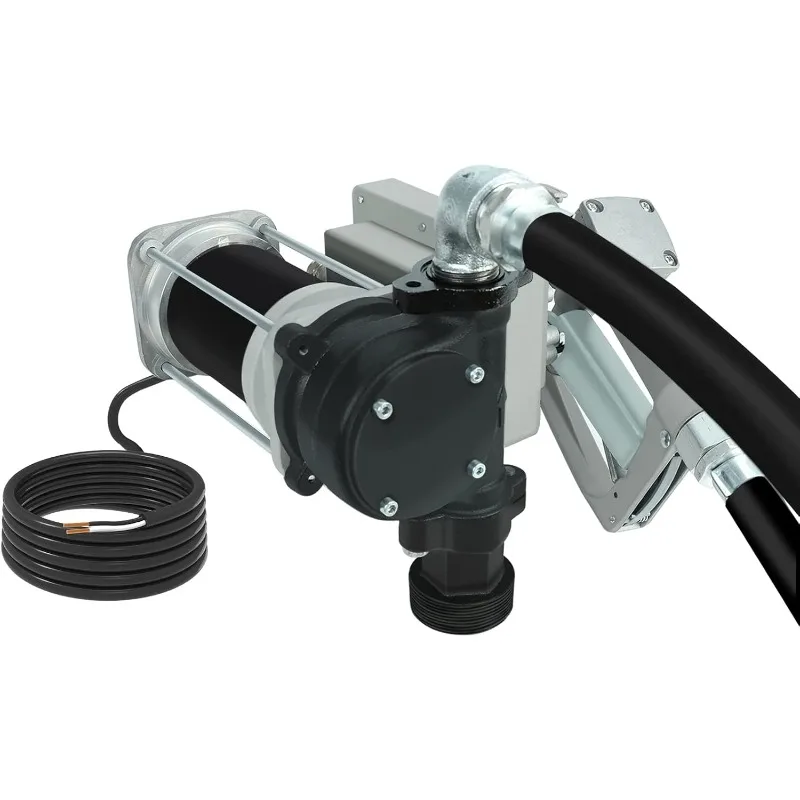 12V Gasoline Fuel Transfer Pump Kit, 15 GPM / 57 LPM Self-Priming Fuel Pump, 14' FT Discharge Hose, Suction Tube, Manual