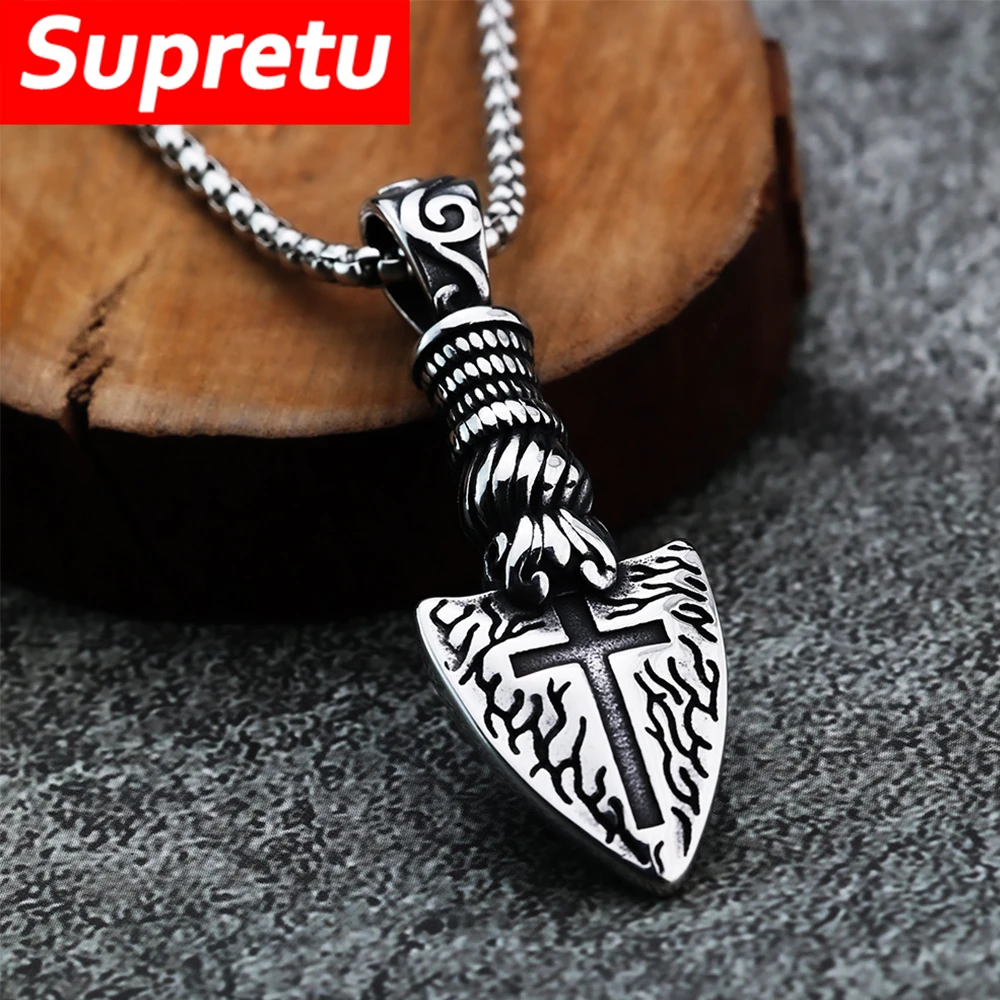 فايكنغ درع مرساة قلادة للرجال الفولاذ المقاوم للصدأ الشرير يسوع الصليب قلادة نورس باقان تاليسمان مجوهرات الاسكندنافية هدية #1