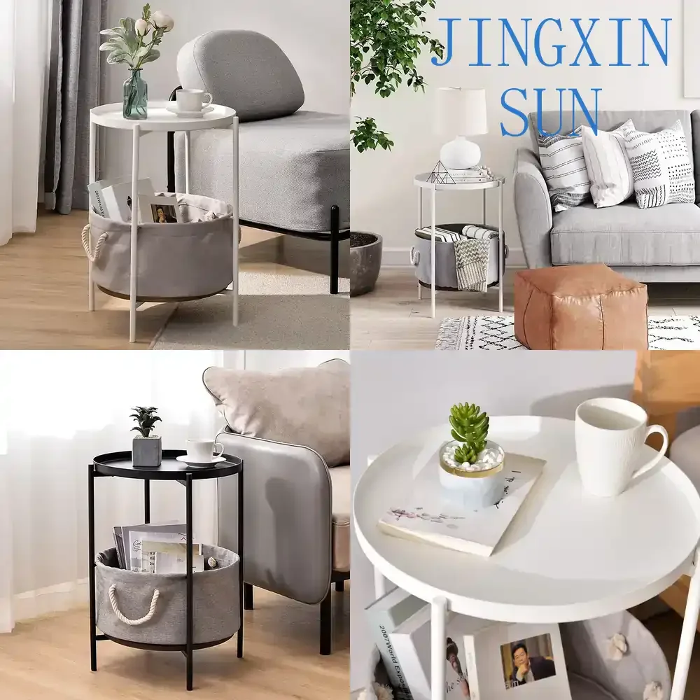 Nordic Small Side Table for Living Room Sofa Corner Modern Movable Coffee Table Wrought Iron Round Tray Table Side Cabinet