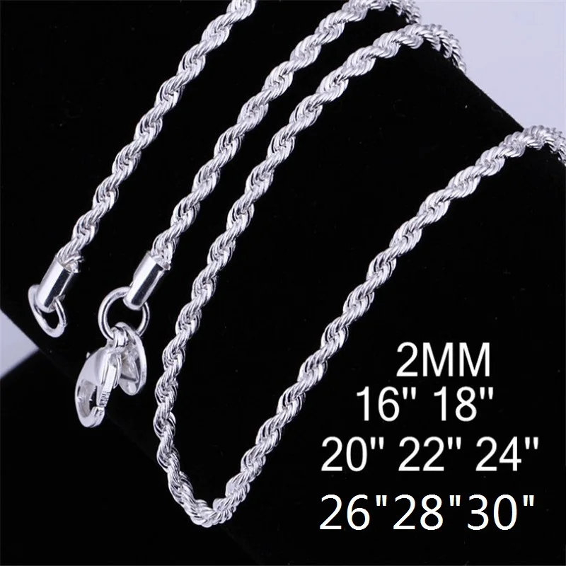 Charm 2MM 16-30INCHES 925 Sterling Silver Rope chain Necklace for woman fashion party wedding accessories jewelry gifts