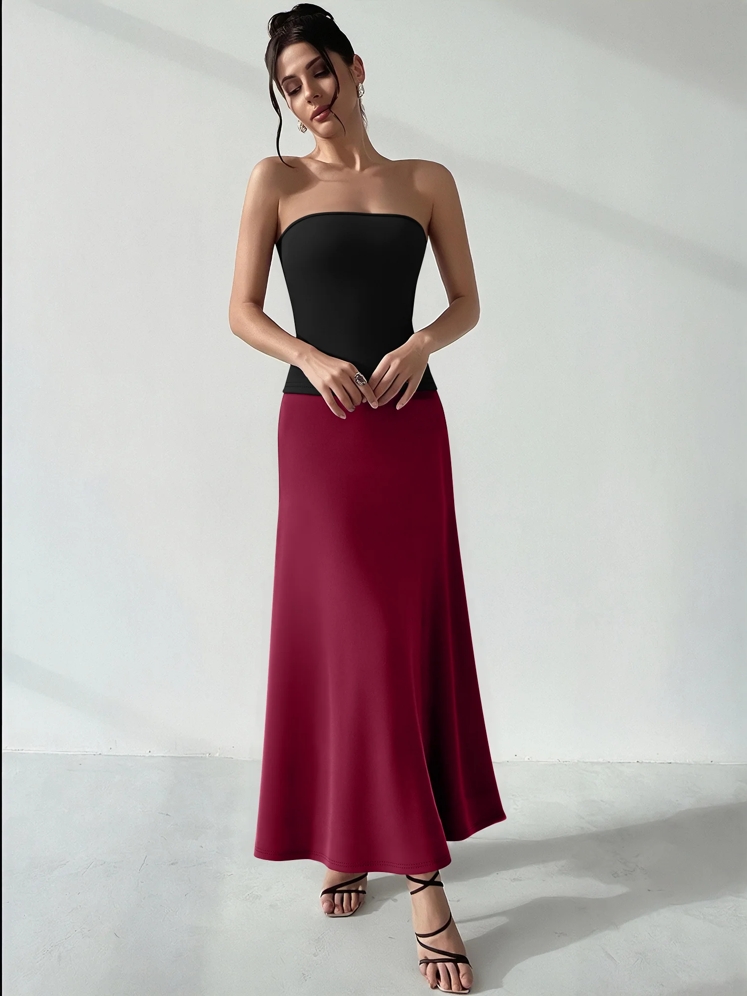 

Нежный комплект: однотонный топ-бюстье + юбка-русалка макси для женщин, летний облегающий наряд для свиданий