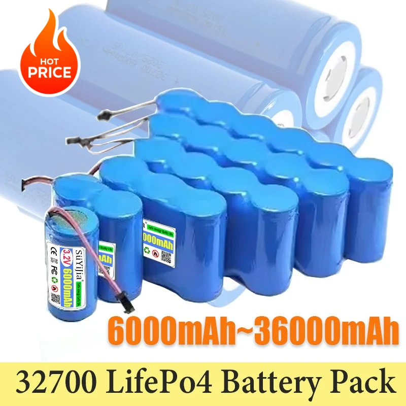 3.2V 32700 6000mAh Lifepo4 Battery 36Ah Solar Street Lamp Emergency Light Energy Storage Battery with Protective Plate.
