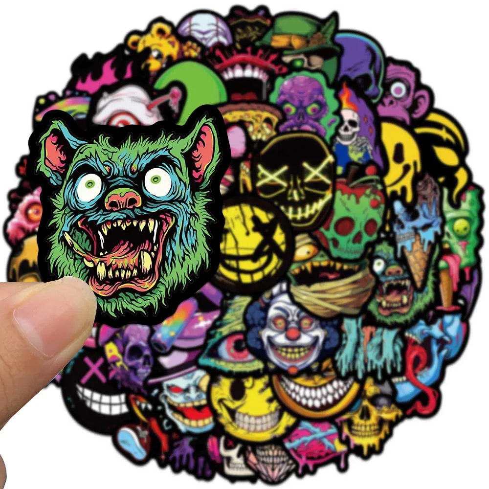 50pcs Creepy Cartoon Ghost Face Skull Horror Stickers For Laptop Water Bottle Luggage Skateboard Waterproof Graffiti Decals images - 6