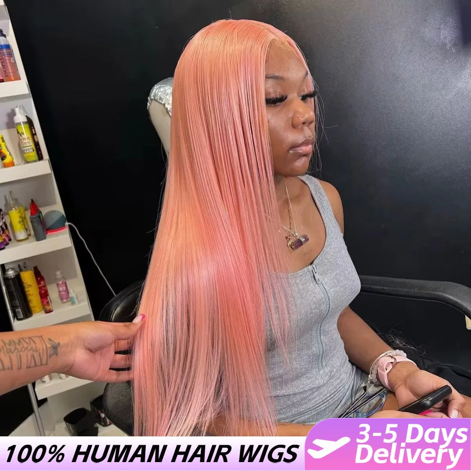 

Розовый прямой парик из натуральных волос плотностью 210, 13x6 HD кружевной фронтальный парик, 30 дюймов, цветной, предварительно прорезанный, из бразильских натуральных волос, для женщин