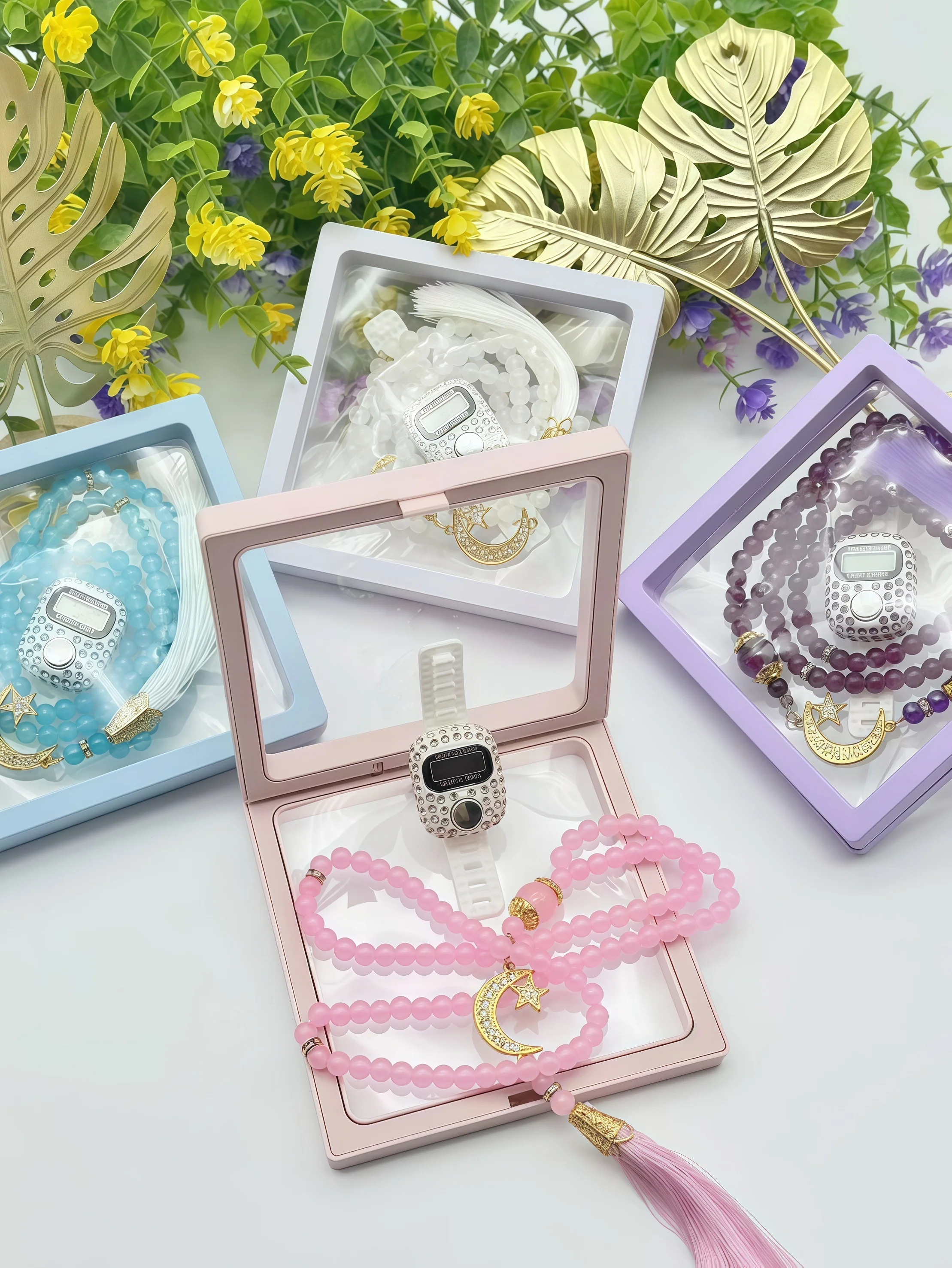 

Новый набор браслетов Crystal Star-Moon | Молитва с 99 бусинами, портативный счетчик колец, ежедневный блестящий подарок