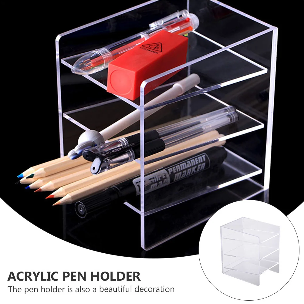 

1Pcs Acrylic Pen Holder Transparent Desktop Organizer Multifunctional Storage Box Office Stationery School Supply Container