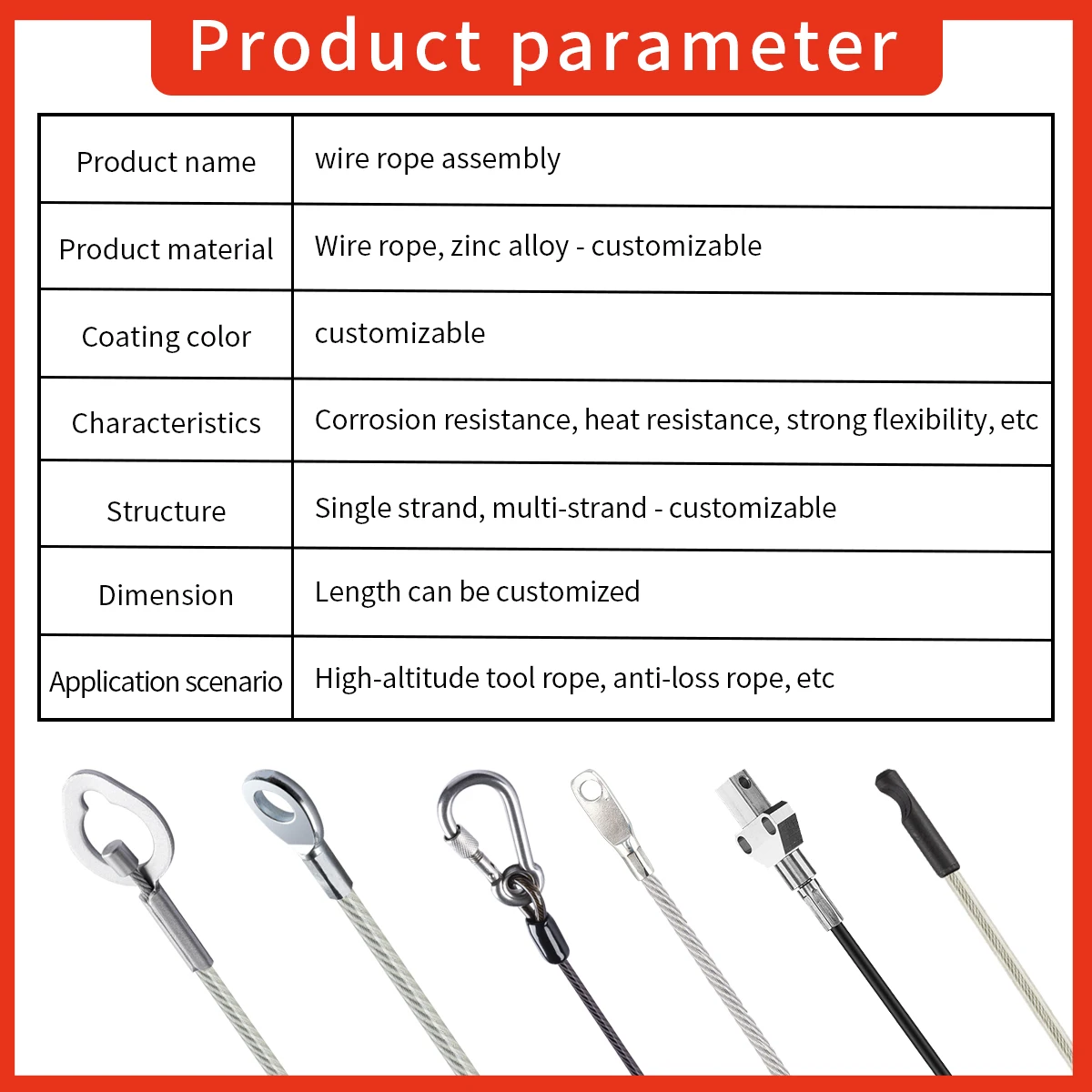 Custom High Quality 1.5mm Stainless Steel Wire Rope Cable With Eyelet Terminal Tube Crimp Cable Lug Wire Rope Sling Assembly