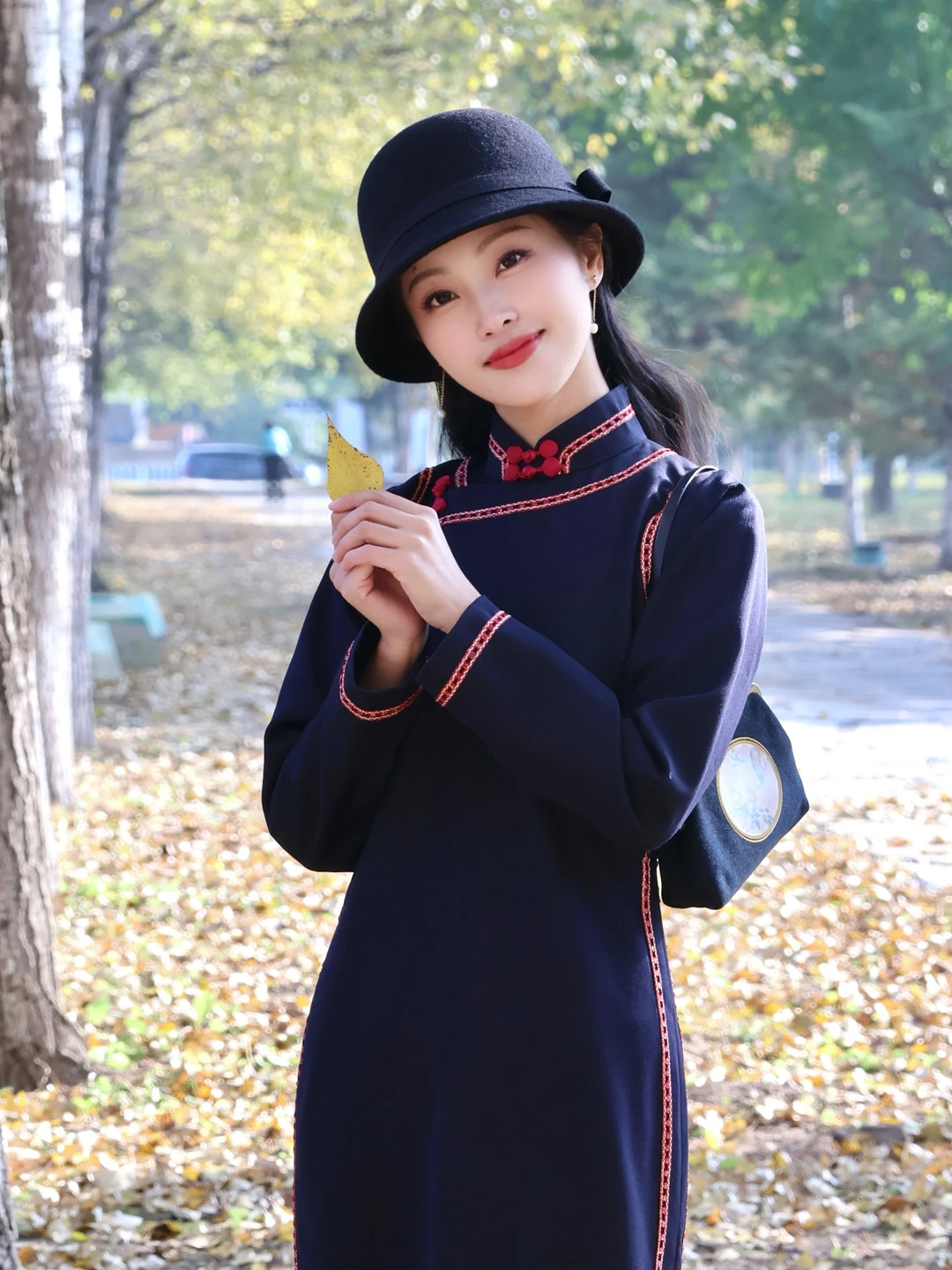 

Женская облегающая джинсовая юбка-ципао с длинным рукавом, средней длины, для осени и зимы, повседневная, для офиса, стройнящая