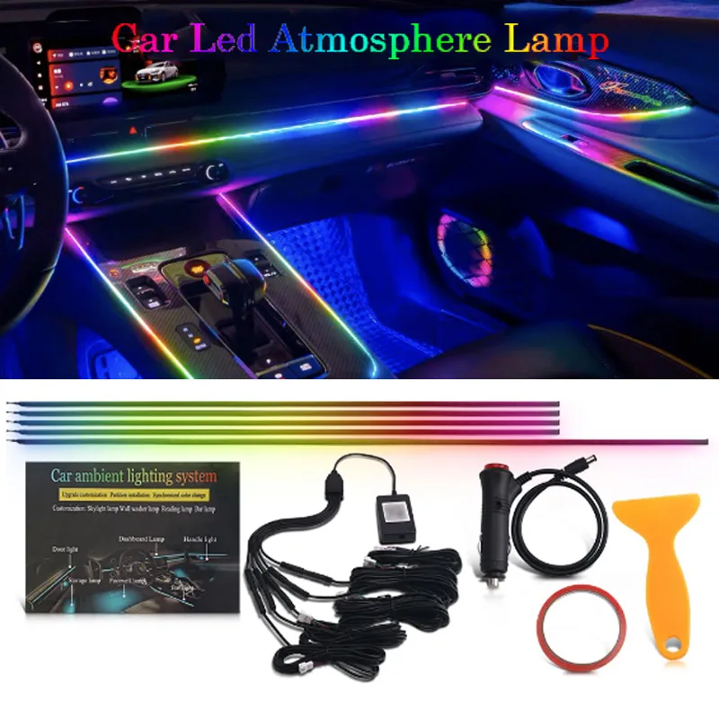 

6 in 1 Car Atmosphere Lamp Cigar Lighter Acrylic Interior Led Strip Decoration 213 Color RGB Fiber Optic Rainbow Light Kit 12V