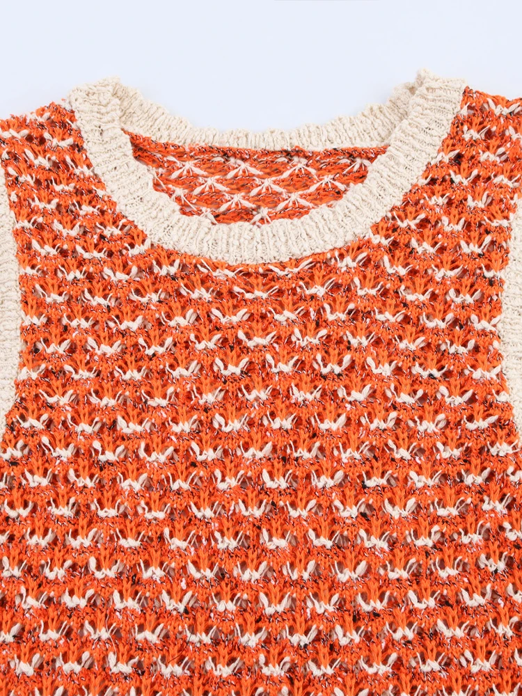 ヨーロッパとアメリカンスタイルの夏の新製品婦人服テクスチャードニットノースリーブラウンドネックミニドレス