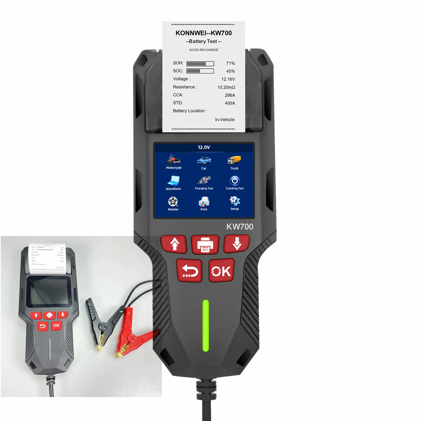 

Цифровой тестер аккумуляторов KONNWEI KW700: высокоточный анализатор с ЖК-дисплеем 2,8 дюйма для проверки системы запуска и зарядки