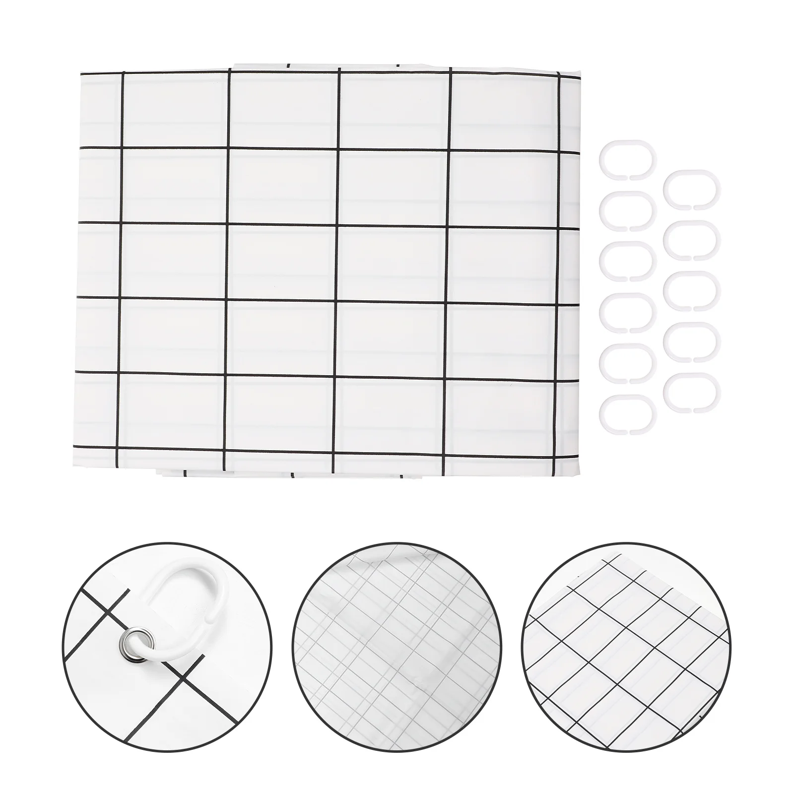 

1 set 1 Set Waterproof Thickened Bath Grid Design Printed Shower Curtain With Hooks Privacy Protection Stylish Bathroom Curtain