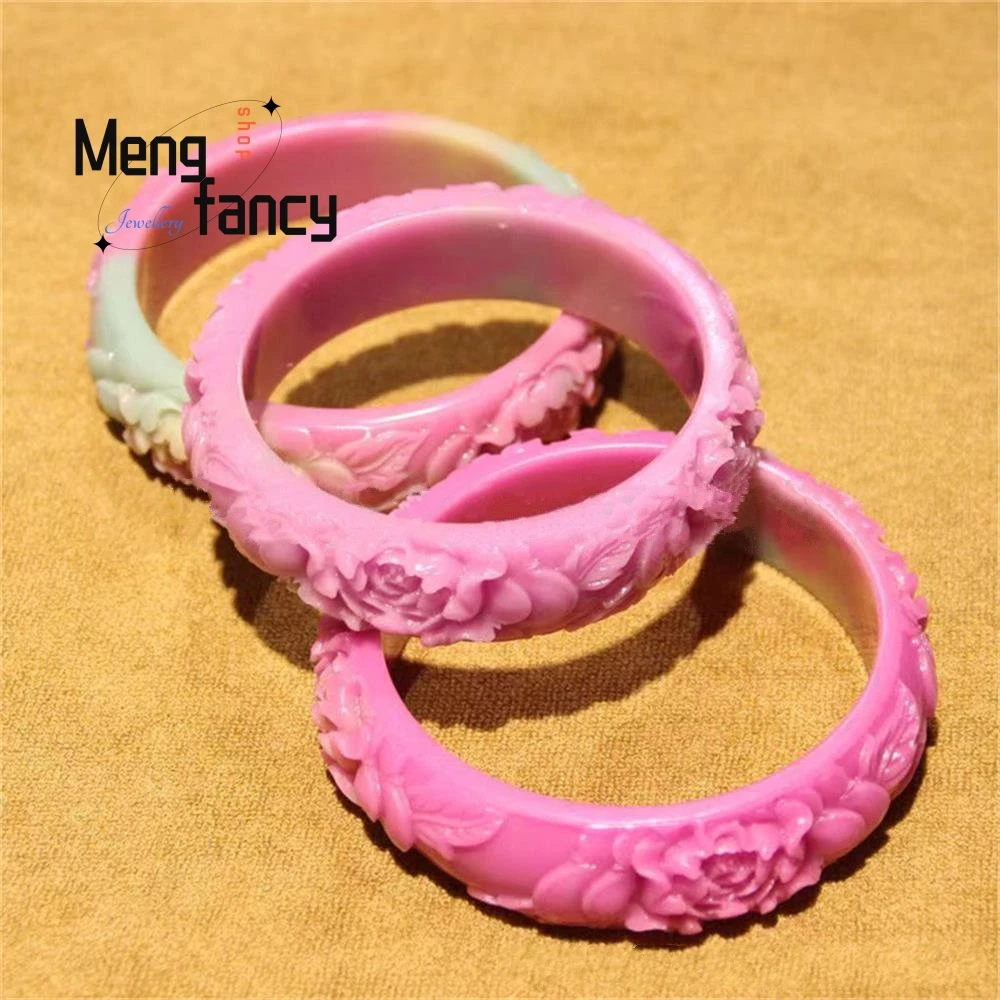 Natural Seven-color Collection Nine-bend Salt Source Agate Three-Dimensional Carved Lotus Bangle Elegant Luxury Fashion Jewelry