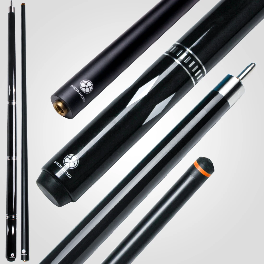 PONIOS Carbon Fiber Pool Cue Stick, 2pieces 58inch Low Deflection Professional Cue Stick for Billiards, Carbon Fibre Shaft