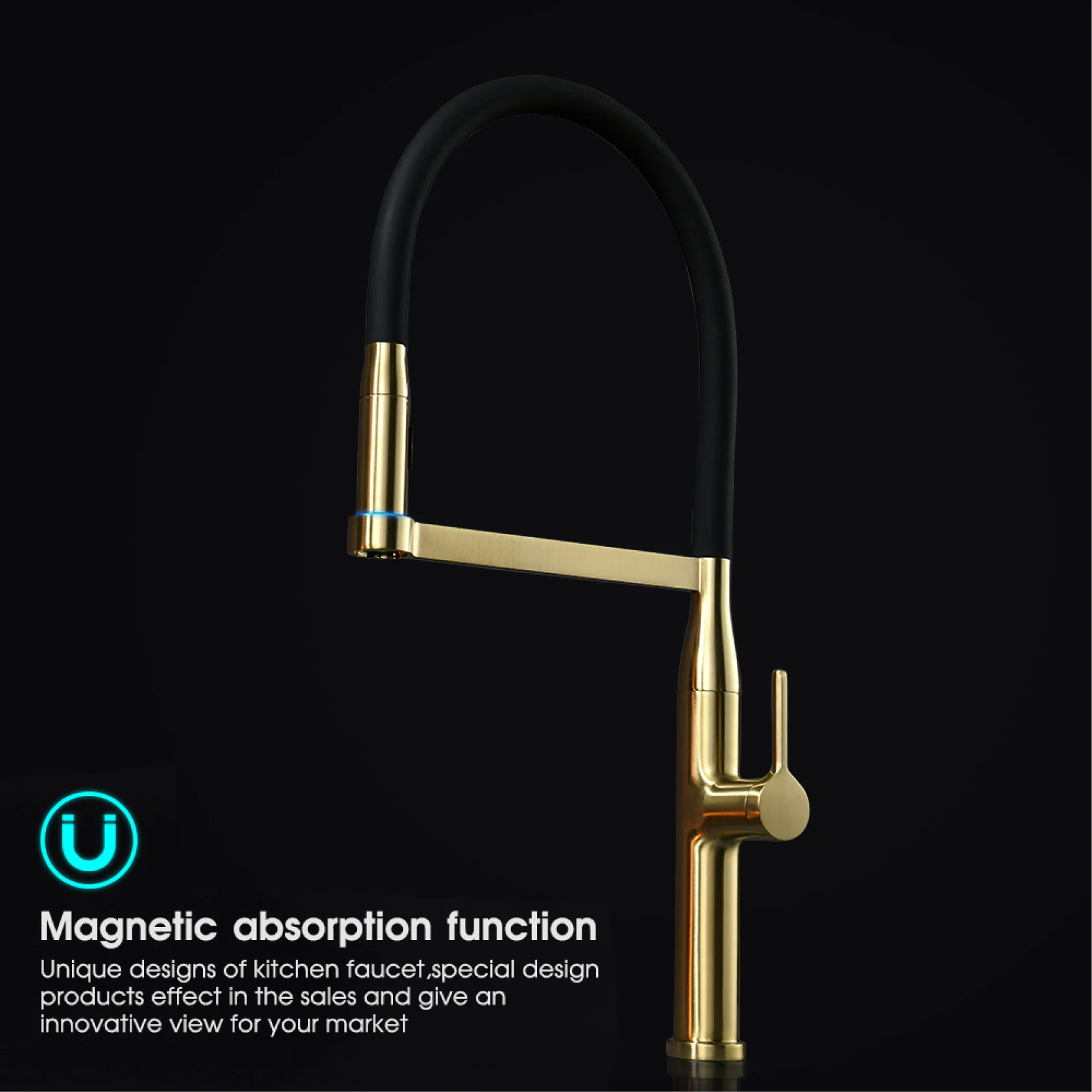 Luxury Brushed Gold Brass Pull Out Kitchen Faucet with Ceramic Cartridge Hot Cold Water Sink Tap Modern High End Sprayer Durable